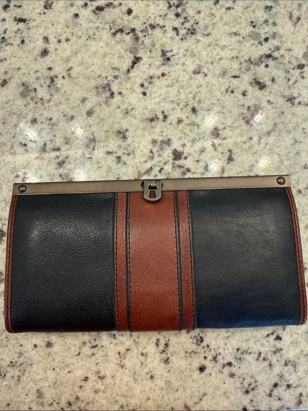 Two-Tone Leather Clutch Wallet in Black and Brown